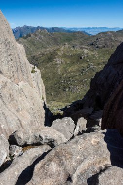 Beautiful aerial view to rocky mountain and altitude fields in Itatiaia National Park, Rio de Janeiro, Brazil