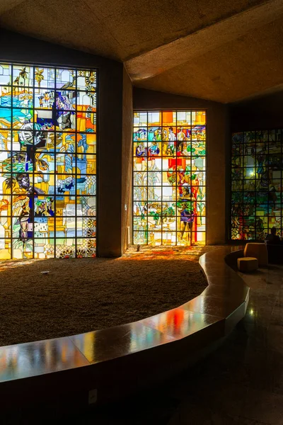 Beautiful View Colorful Stained Glass Work Modern Architecture Building Braslia — Stock Photo, Image