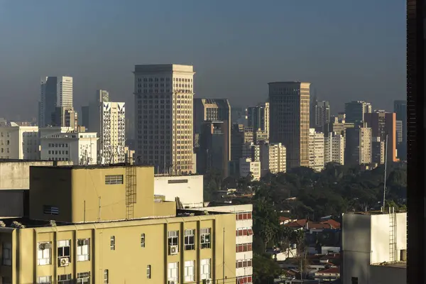Piękny Widok Gęstej Dzielnicy Mieszkalnej Budynków Miejskich Paulo Brazylia — Zdjęcie stockowe