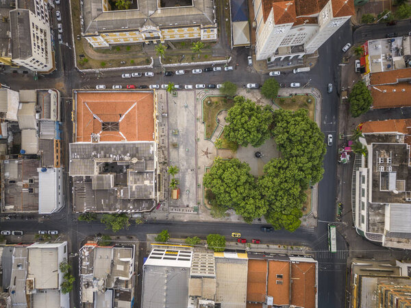 Beautiful aerial top down view to buildings in the city of Cuiab, capital of Mato Grosso State,Brazil