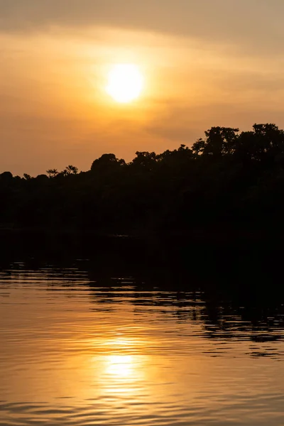 Prachtige Zonsondergang Vanaf Boot Negro River Amazonas Brazilië — Stockfoto