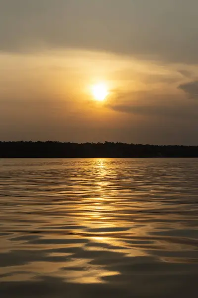 Hermosa Puesta Sol Vista Desde Barco Río Negro Amazonas Brasil —  Fotos de Stock