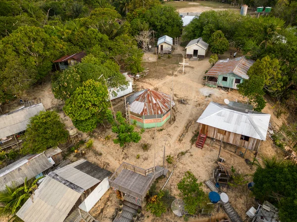 Beautiful Aerial View Santo Antonio Riverside Community Green Amazon Rainforest — Stock Photo, Image