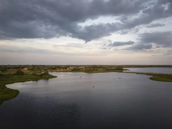 Hermosa Vista Aérea Atardecer Sobre Lago Pantanal Miranda Estado Mato — Foto de Stock