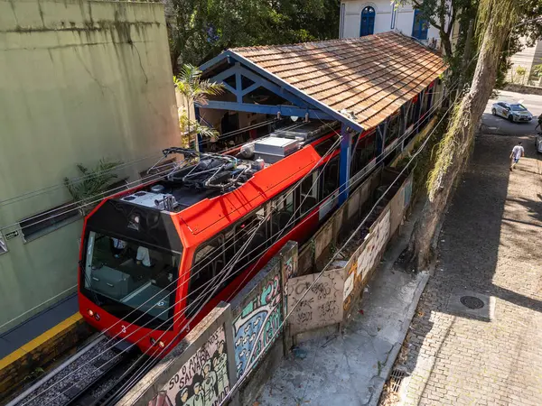 Letecký Pohled Červenou Budovu Tramvajové Zastávky Corcovado Cosme Velho Rio — Stock fotografie