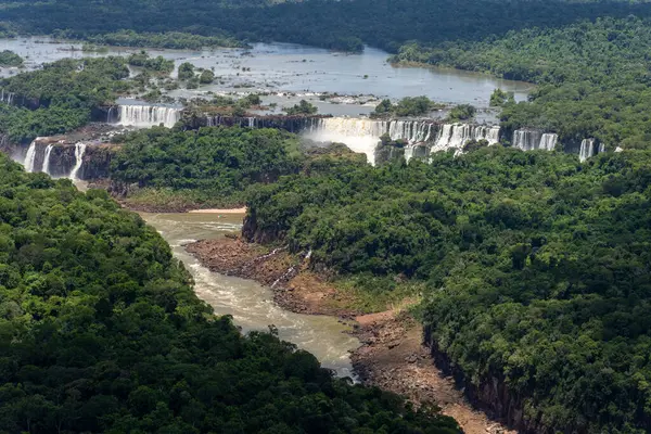 Krásný Letecký Pohled Iguazu Falls Letu Vrtulníkem Hranice Brazílie Argentiny — Stock fotografie