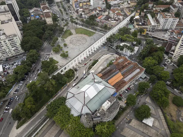 Gyönyörű Kilátás Történelmi Aqueduct Koncertház Rio Janeiro Belvárosában Brazília Stock Kép