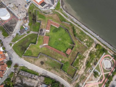 Cabedelo 'daki tarihi Santa Catarina Kalesi' ne güzel bir hava manzarası. Joo Pessoa, Paraba Eyaleti, Brezilya yakınlarında. 