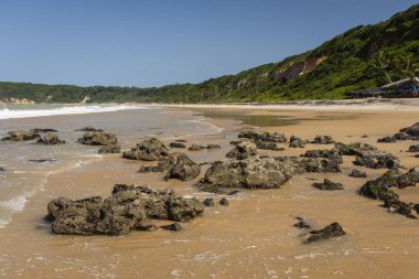 Brezilya 'nın Rio Grande do Norte eyaletinde, Pipa' daki Madeiro plajındaki kayalara güzel bir manzara