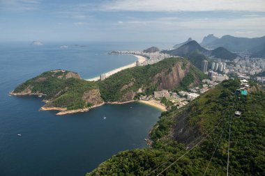 Sugar Loaf teleferiğinden şehir binalarına, okyanus ve dağlara, Rio de Janeiro, Brezilya