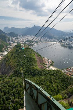 Sugar Loaf teleferiğinden şehir binalarına, okyanus ve dağlara, Rio de Janeiro, Brezilya