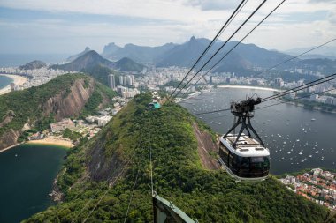 Sugar Loaf teleferiğinden şehir binalarına, okyanus ve dağlara, Rio de Janeiro, Brezilya