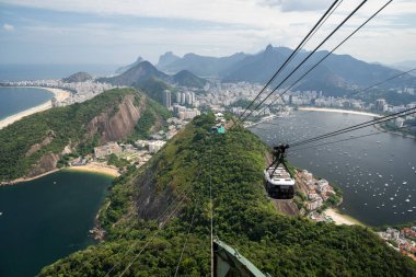 Sugar Loaf teleferiğinden şehir binalarına, okyanus ve dağlara, Rio de Janeiro, Brezilya