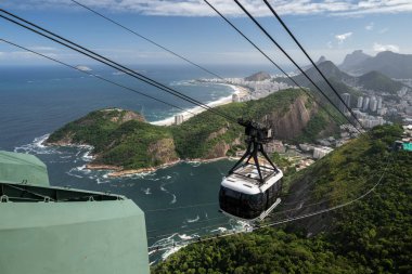 Sugar Loaf teleferiğine, şehre, okyanusa ve dağlara, Rio de Janeiro, Brezilya