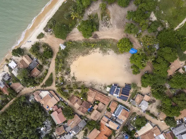 Küçük Ponta do Corumbau köyüne güzel bir hava manzarası, Güney Bahia, Brezilya