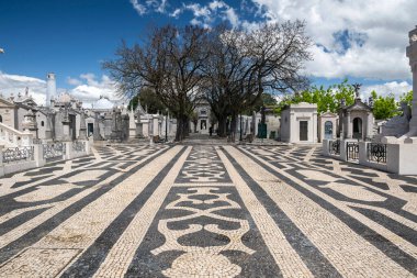 Lizbon, Portekiz 'deki tarihi mezarlıktaki beyaz mezar taşlarına bakın