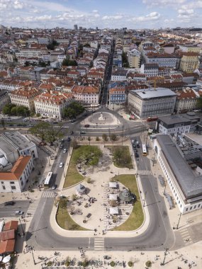 Lizbon, Portekiz şehir merkezindeki halk meydanına güzel bir hava manzarası