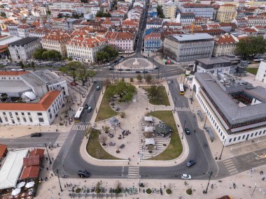 Lizbon, Portekiz şehir merkezindeki halk meydanına güzel bir hava manzarası