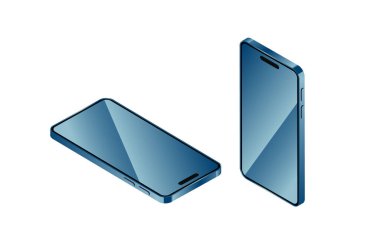 3D izometrik telefon vektörü. Akıllı telefon maketi.