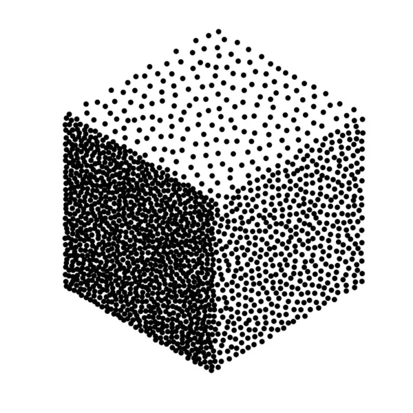 Farba Atramentowa Stipple Cube Kość Wskazująca Geometrię Kostki Pointylizmu — Wektor stockowy