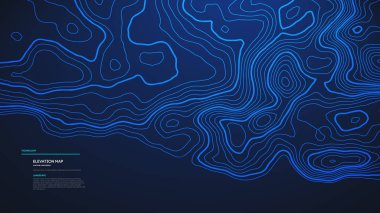 Topografik harita mavi teknoloji arka planı. Konturlu büyük veri yüksekliği haritası.