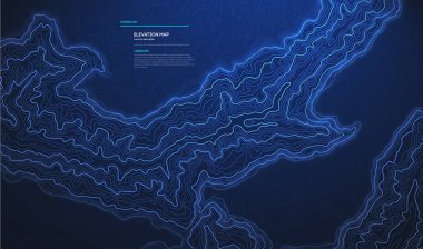 Topografik harita mavi teknoloji arka planı. Konturlu büyük veri yüksekliği haritası.