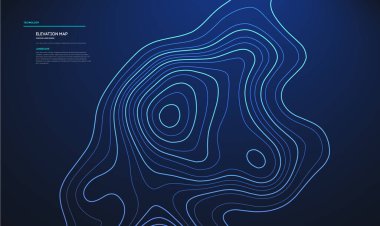 Topografik harita mavi teknoloji arka planı. Konturlu büyük veri yüksekliği haritası.