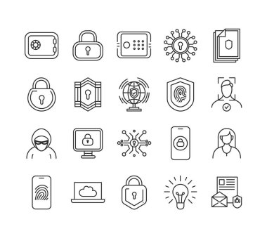 Siber güvenlik çizgisi simgeleri ayarlandı.