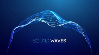 Mavi arkaplanda ses dalgaları. Eğri radyo dalgası dijital sinyali. Dijital teknoloji arka planı.