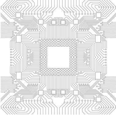 Siyah beyaz devre kartının soyut çizgisi tasarımı, elektronik bağlantıları ve modern teknolojiyi sergiliyor..