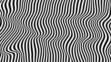 Dalgalı, dalgalı, akışkan çizgiler içeren bir siyah beyaz optik sanat tasarımı derinlik ve hareket hissi yaratıyor. Yüksek kontrastlı desen görsel olarak dinamik ve çekici..