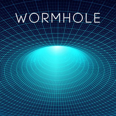 Parlak solucan deliği konsepti bir tünelin merkezinde birleşen ızgara çizgileri ile.