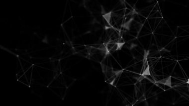 Birbirine bağlı noktalar ve çizgilerden oluşan geometrik bir ağ. Karanlık bir arkaplan üzerine kurulmuş. Tasarımın karmaşıklığı bir veri akışı veya sinirsel bağlantı hissini akla getiriyor..