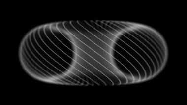 Etrafında dönen radyal çizgilerle betimlenmiş Torus şeklinde bir nesne. Kara arkaplan, bu fütüristik soyut tasarımda derinlik ve hareket illüzyonunu artırır..