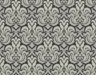 Siyah ve gri renksiz kumaş desenli, klasik esinlenilmiş kalın süslemeli ve çiçekli, zamansız dekorasyona uygun..