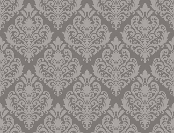 Patrón Damasco Audaz Con Motivos Florales Color Gris Oscuro Engarzado — Vector de stock