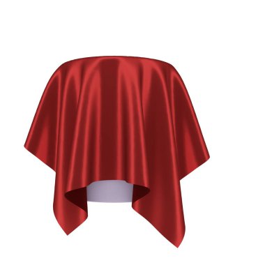 Bir nesnenin üzerine sarılı kırmızı ipek kumaş. Parlak ve lüks bir dokusu var. Düz beyaz bir arkaplan üzerine çekilmiş. Bu görüntü zarafeti çağrıştırıyor ve moda veya lüks ürünler için mükemmel.