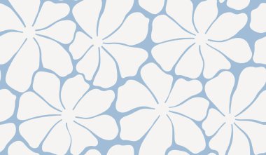 Açık mavi arka planda beyaz çiçeklerin bulunduğu pürüzsüz bir çiçek deseni yumuşak ve rahatlatıcı bir estetik sunar..