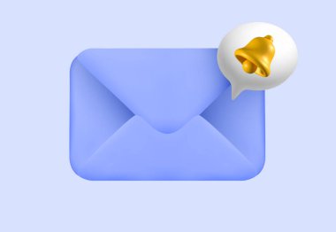 3d posta bildirim simgesi vektörü mor arkaplanda izole edildi. Bülten e-postası geliyor. Posta kutusuna yeni bir hatırlatma uyarısı geldi. SMS kişi sohbet illüstrasyon veya spam işareti.