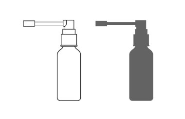 Gırtlak spreyi ikon ana hatları ve siluet. Ağız sağlığı ve tıbbi bakım. Tedavi için ağız sıvısı ve insan terapisi dozajı. Burun vektörü inhaler ilaç tedavisi.