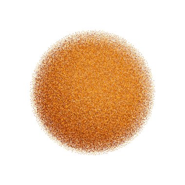 Beyaz arka planda izole edilmiş zerdeçal tozu ve köri baharatı. Canlı turuncu dokuya sahip sarı sokağa çıkma yasağı yığınının üst görüntüsü. Hint mutfağında ve sağlık ilaçlarında kullanılan doğal bitkisel baharat..