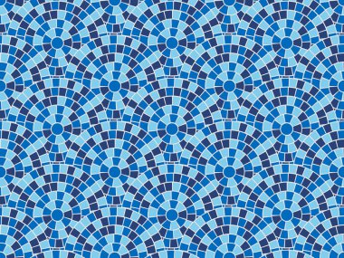 Mozaik döşeme deseni Yunan mavi deniz dokusu arka planında Roma dairesel vektör süslemesi. Antik Akdeniz taş kaldırım radyal tasarımı. Klasik İtalyan banyo dekoru çizimi.