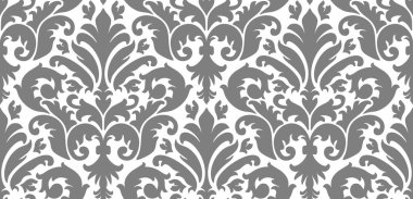 Gri tonda tekrarlanan çiçek motifleriyle, sofistike ve lüks projeler için tasarlanmış klasik bir süsleme deseni..