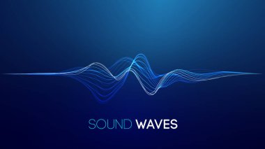 Mavi arkaplanda ses dalgaları. Eğri radyo dalgası dijital sinyali. Dijital teknoloji arka planı.