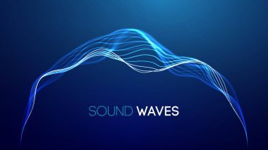 Mavi arkaplanda ses dalgaları. Eğri radyo dalgası dijital sinyali. Dijital teknoloji arka planı.