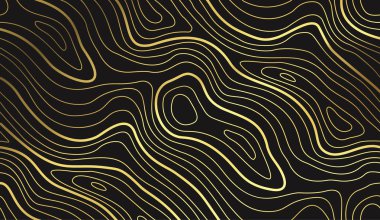 Soyut dağ dokusuyla altın çizgi topolojisi deseni. Lüks ambalaj veya vektör sanatı için modern topografik tasarım.