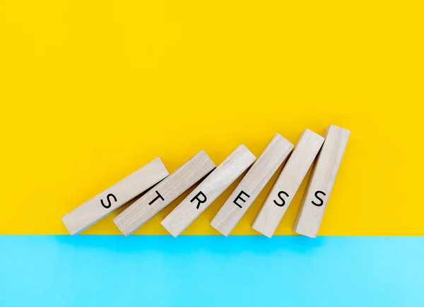 Stress Word Wooden Blocks Letters Great Worry Caused Difficult Situation — Stock Photo, Image