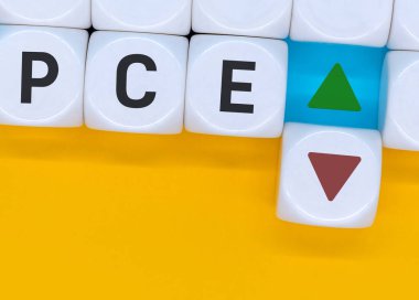 pce, personal consumption expenditure symbol. Wooden blocks with words 'pce' clipart