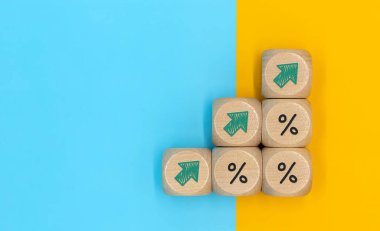 percentage to UP arrow symbol icon. Interest rate, stocks, financial, ranking, mortgage rates