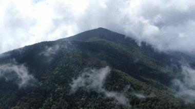 Yüksek dağları kaplayan sisli hava manzarası. Hangzhou Zhejiang Çin 'deki batı Tianmu Dağı. Yüksek kalite 4k görüntü